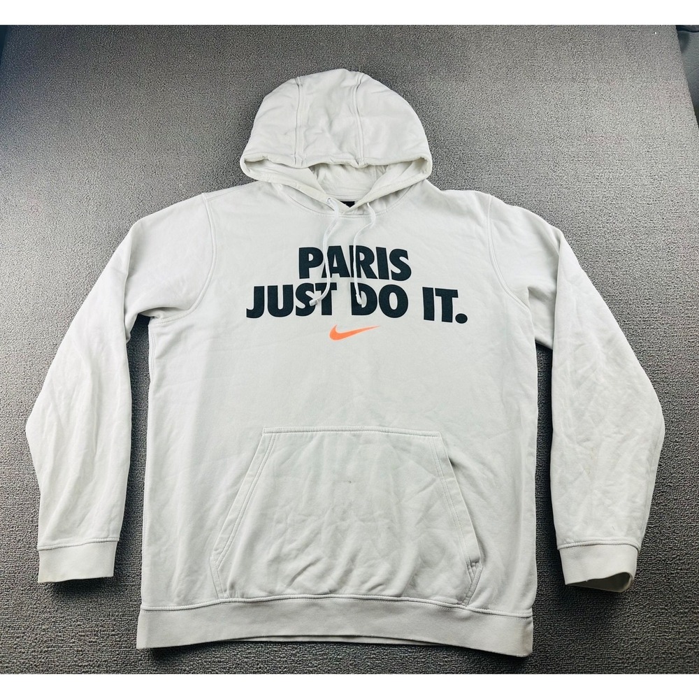 Nike Hoodie Men L White Paris Just Do It Sportswear Athletic Urban CJ2386-100